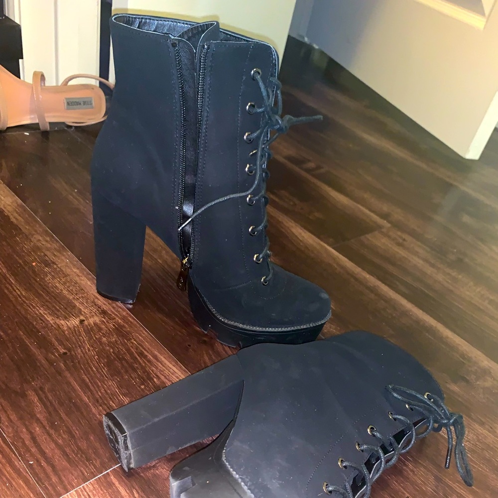 Black lace up booties